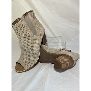 Toms Boots Womens 6.5 Majorca Perforated Peep Toe Ankle Bootie Brown Suede Heels